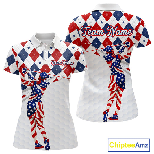 American Flag Golf Polo Shirt For Womens Patriotic White Golf Shirt 4th of July Golf Outfit Golf Gifts NBT520