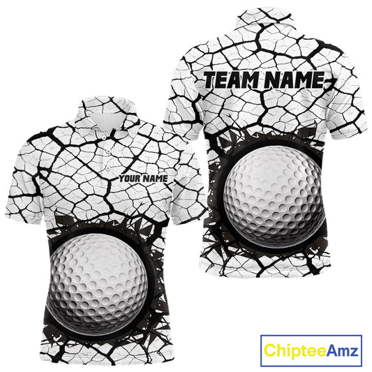 Golf Ball Breaking Polo Shirt, Black And White Cracking Pattern Polo Shirt, Best Golf Gift For Men NBT542