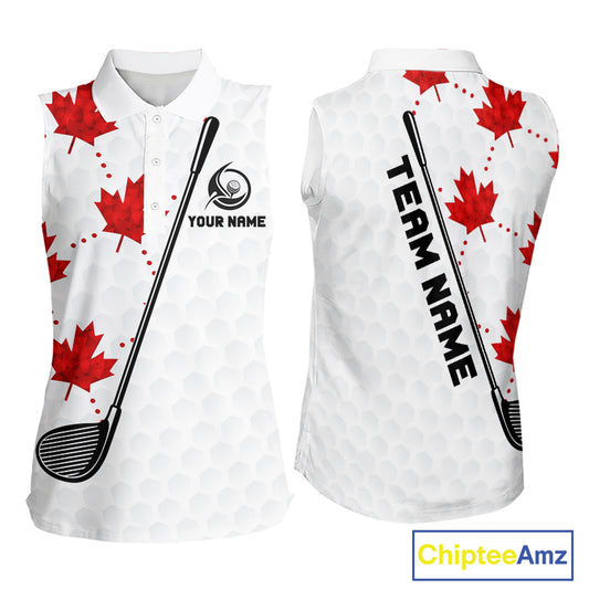 Custom Canadian Flag Womens Sleeveless Golf Polo Shirt Custom Maple Leaves Canada Golf Shirt For Ladies, Golf Gifts NBT556