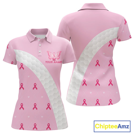Golf Against Cancer Pink Golf Icon Men's Polo Shirt, Breast Cancer Awareness Womens Golf Shirt, Golf Gifts NBT530