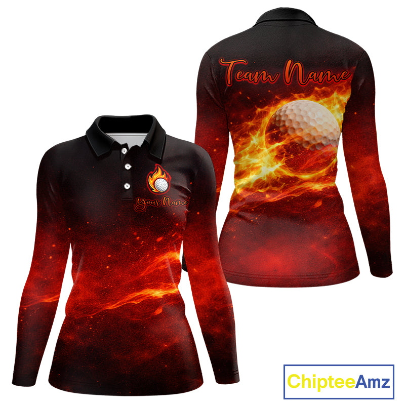 Womens Golf Polo Shirts Golf Ball Fire Custom Name, Golf Shirts For Women, Ladies Golf Top NBT548