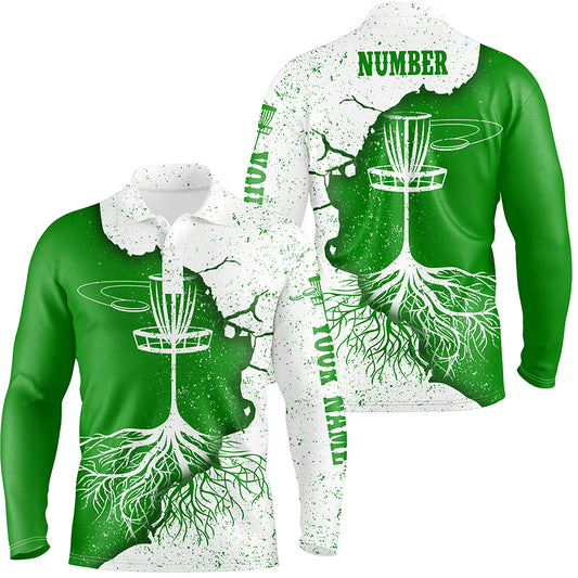 Mens Disc Golf Polo Shirt White & Green Custom Disc Golf Shirts For Men Disc Golf Gifts LDT0732