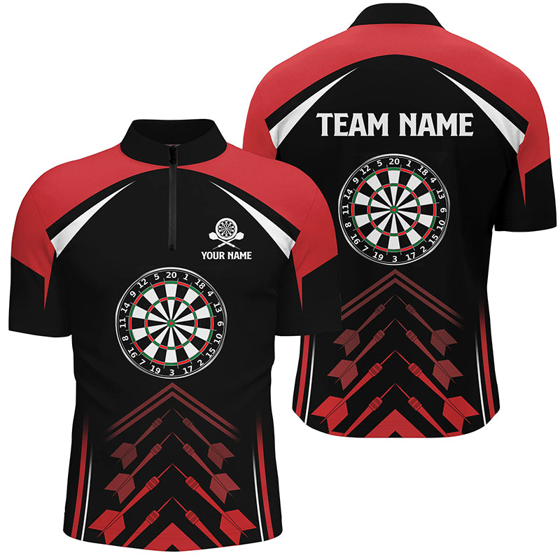 Personalized Love Darts Red Black Quarter Zip Shirt Custom Cool Dart Jersey For Men LDT0354