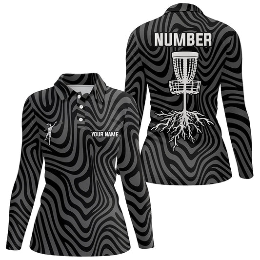 Personalized Black Grey Disc Golf Polos Custom Cool Disc Golf Shirts For Women Golf Outfit LDT0932