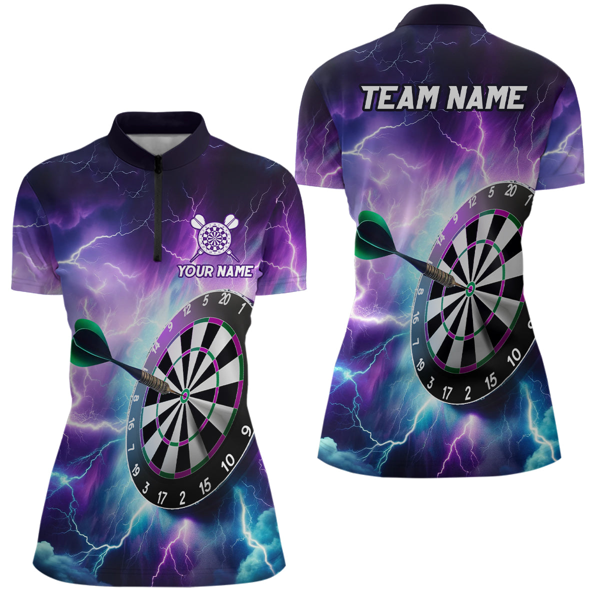 Purple Thunder Lightning Darts Quarter Zip Shirt Custom Darts Shirt For Women Dart Jerseys LDT1444