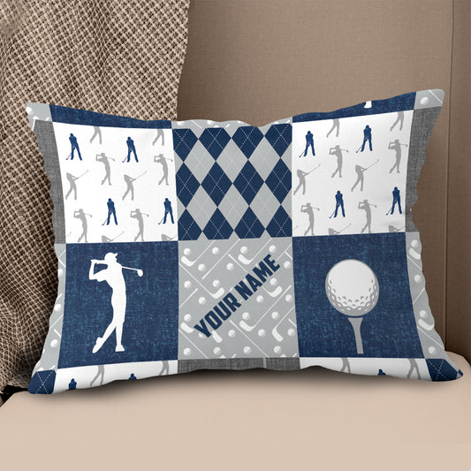 Navy Grey Argyle Pattern Custom Golf Pillow Personalized Golfing Gifts LDT1087