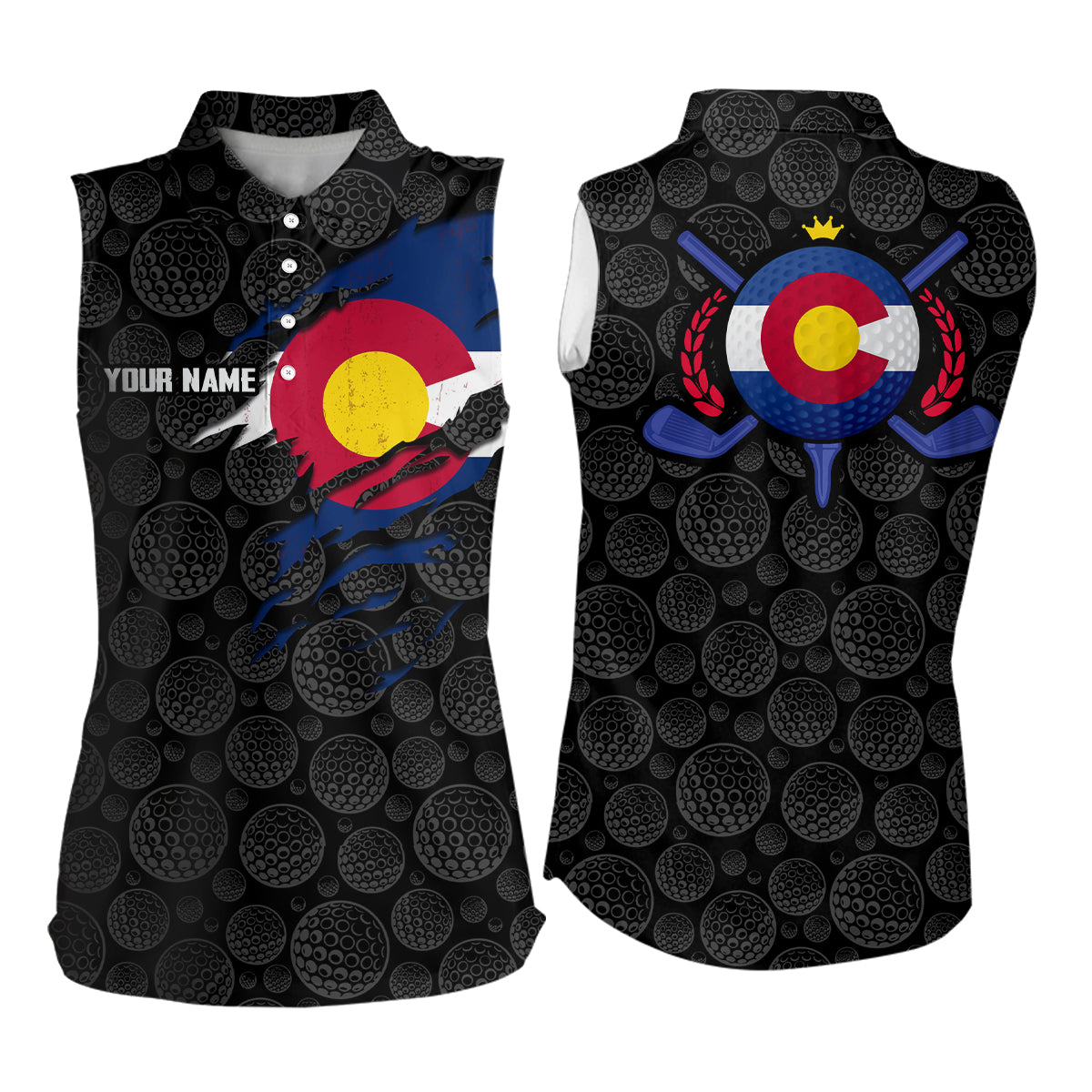 Crack Colorado Flag Black Golf Pattern Sleeveless Polo Shirt Custom Patriotic Golf Shirts For Women LDT0327