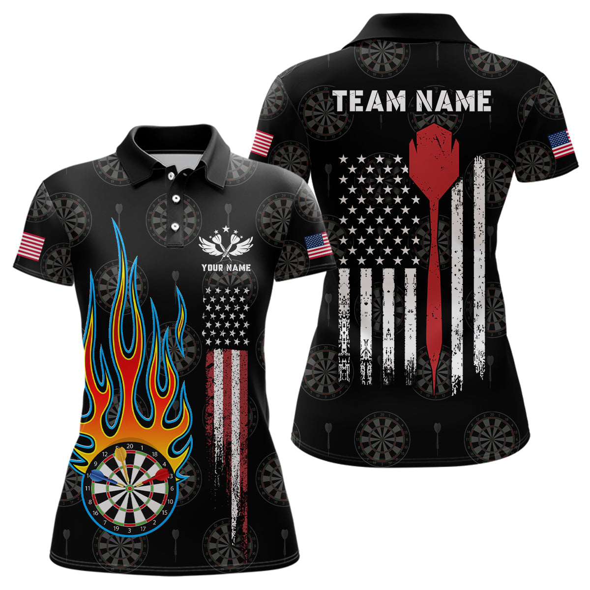 Flame Darts American Flag Womens Darts Polo Shirt Custom Patriotic Dart Jerseys For Women LDT1008
