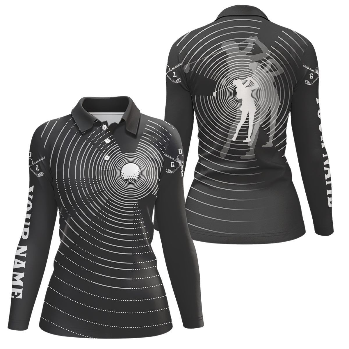 3D Effect Golf Ball And Golfer All Over Print Womens Polo Shirts, Best Golf Shirts For Women LDT0217