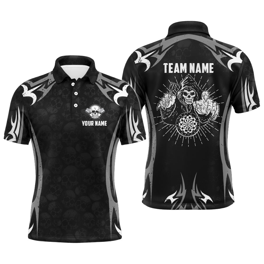 Personalized Black Grey Skull Reaper Darts Polo Shirt Custom Scary Darts Jersey For Men LDT0395