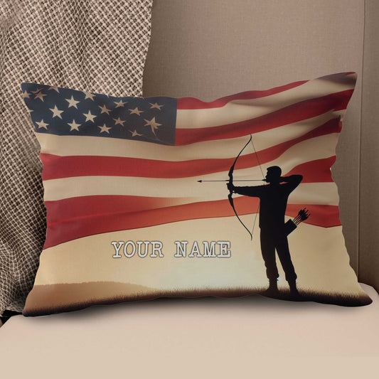 Personalized US Flag Men Player Archery Pillow, Gifts For Archery Lovers VHM0906