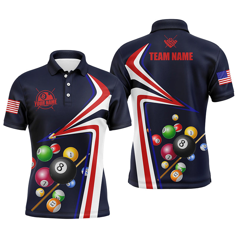 Personalized US Flag Billiard Balls 3D Polo Shirts For Men, Custom 8 Ball Billiards Jerseys VHM0411