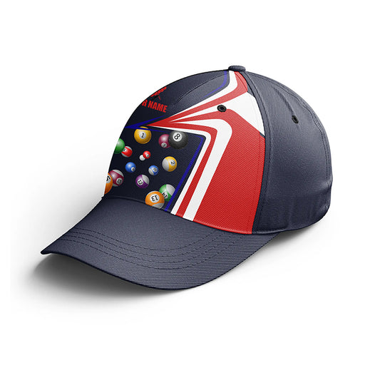 Custom Name US Flag Pool Balls Billiards Hat For Men And Women, Adjustable 8 Ball Billiards Hat Cap VHM0412