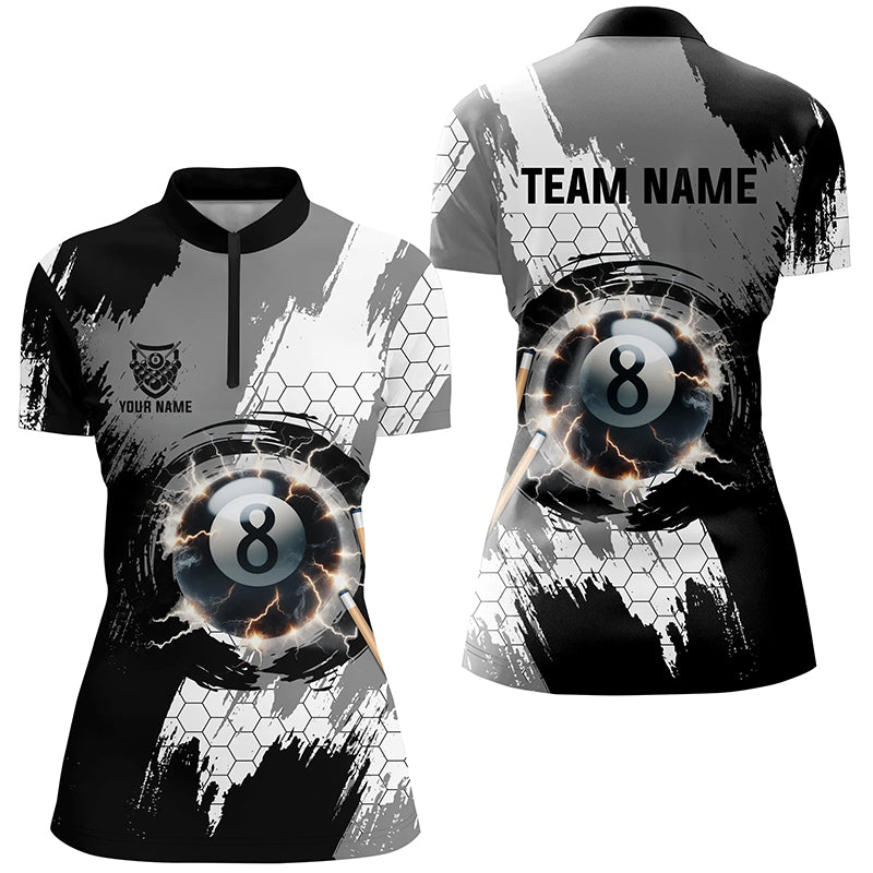 Personalized Black Grey Lightning 8 Ball Billiards 3D Shirts For Women 8 Ball Pool Team Jerseys VHM1175
