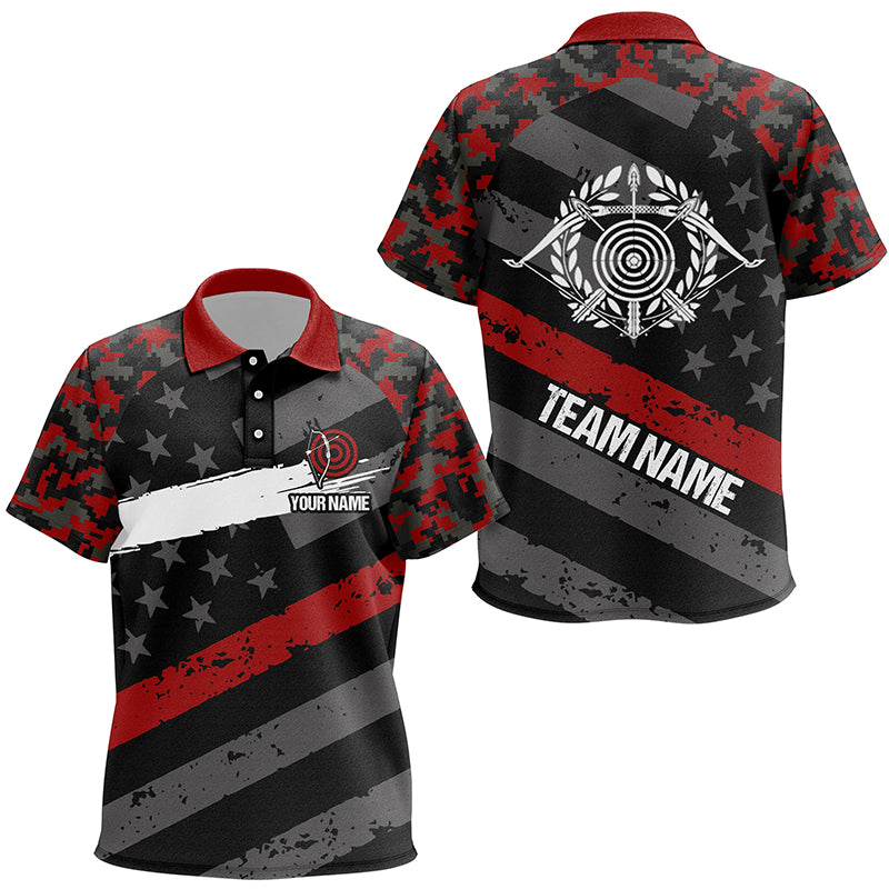 Personalized Red Retro US Flag Archery Polo Shirts For Kids, Custom 3D Targets Archery Jerseys VHM0561