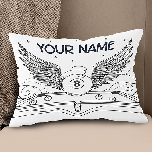 Personalized Billiard 8 Ball Wings Line Drawing Pillow, Billiards Gifts VHM0900