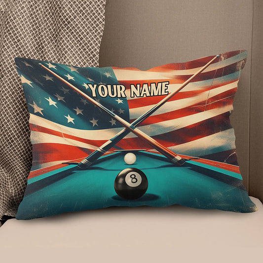 Personalized US Flag 8 Ball Billiard Pillow, Throw Pillow Billiard Gifts VHM0902