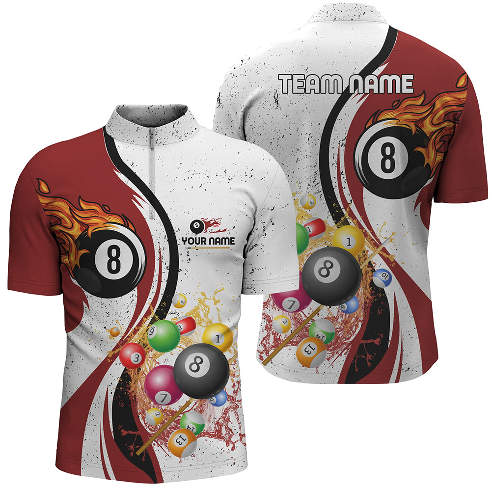 Personalized Customized Fire And Water 8 Ball Billiard Balls Red White Quarter-Zip Shirts For Men VHM0481