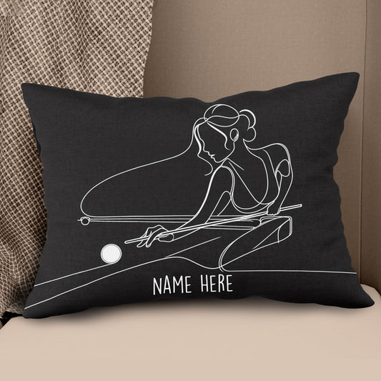 Personalized Woman Playing Pool Billiards Line Drawing Pillow Pool Gifts VHM0915