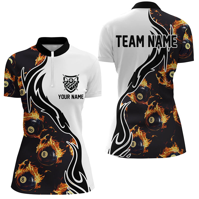 Personalized Flame 8 Ball Pool Quarter-Zip Shirts Custom Billiard Shirts Women Billiard Team Jerseys VHM1135