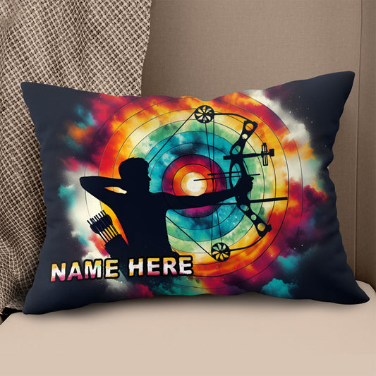 Personalized Archery Colorful Tie Dye Throw Pillow Custom Archery Gifts VHM0924