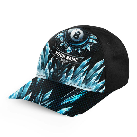 Customized Blue Icy Funny 8 Ball Pool Crown Billiard Caps, Unique Billiard Hats Gifts For Pool Player TDM1295