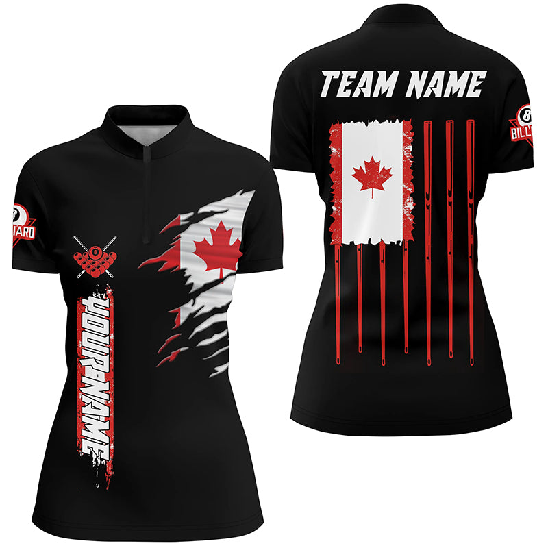 Custom Vintage Billiard Canada Flag Women Quarter-Zip Shirts, Patriotic Gift For Pool Lover TDM1067