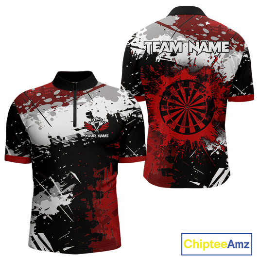 Red Grunge Paint Splash Dart Polo & Quarter Zip Custom Dart Shirts For Men Darts Team Jerseys TDM3858