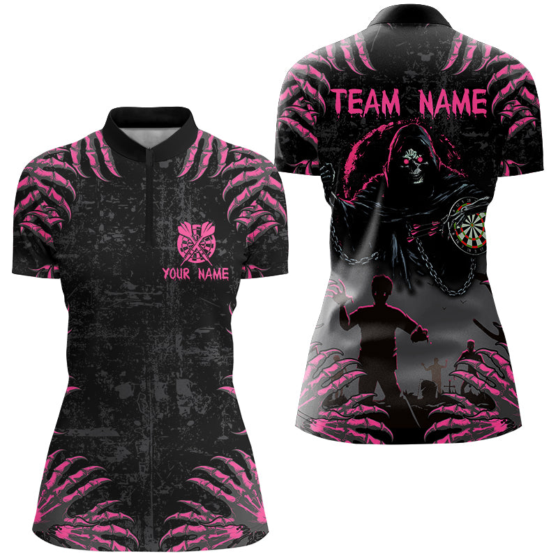 Funny Claw Grim Reaper Women Darts Shirts Custom Grunge Pink Black Halloween Darts Jerseys TDM2697