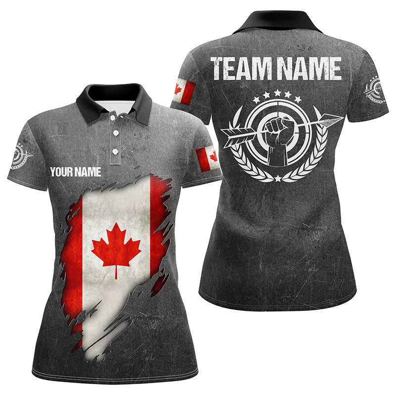 Personalized Grunge Canada Archery Women Polo Shirts, Custom Canadian Flag Shirts For Archers TDM1385