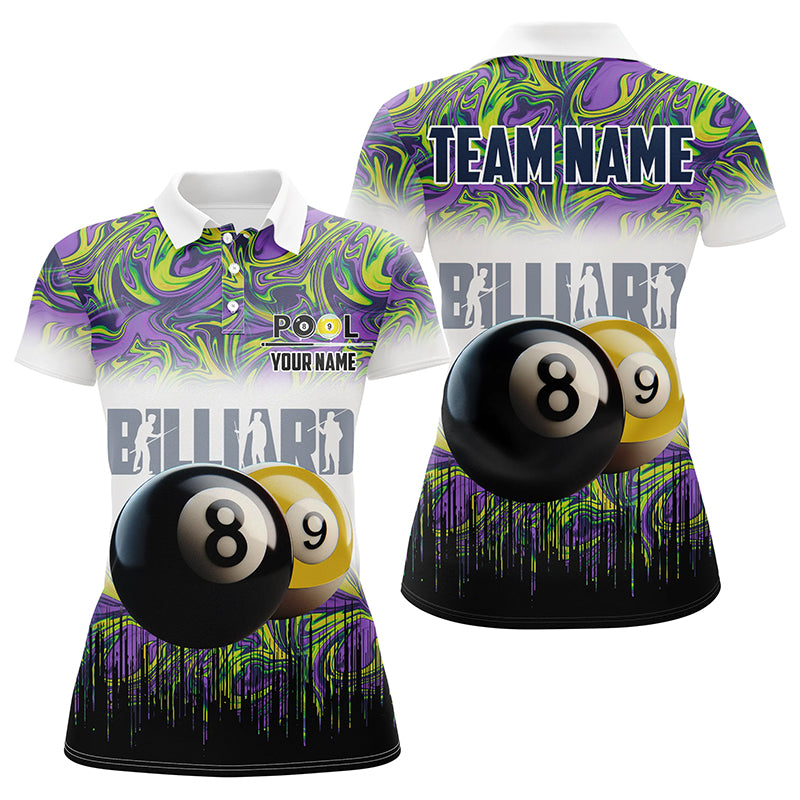 Black Yellow Billiard 8 Ball & 9 Ball Pool Women Polo Shirts Customized Billiard Attire Jerseys TDM1222