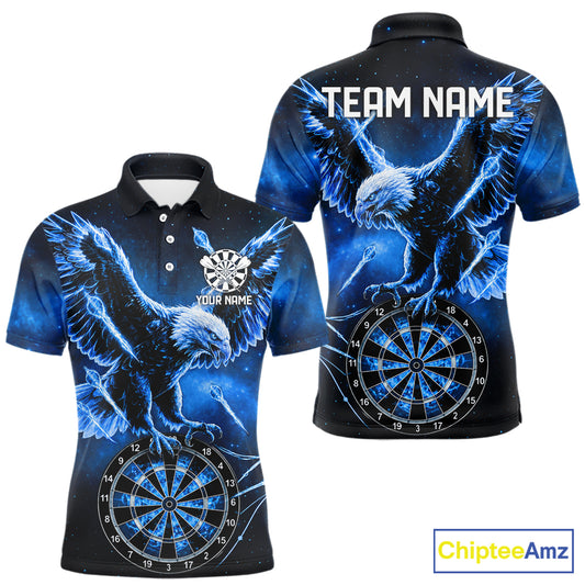 Personalized Blue Dartboard Galaxy Eagle Darts Shirt For Men, Darts Team Jersey Polo & 1/4 Zip TDM6484