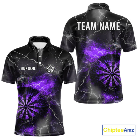 Custom Lightning Flame Purple Dart Shirt For Men, Darts Jersey Pocket Option TDM5914