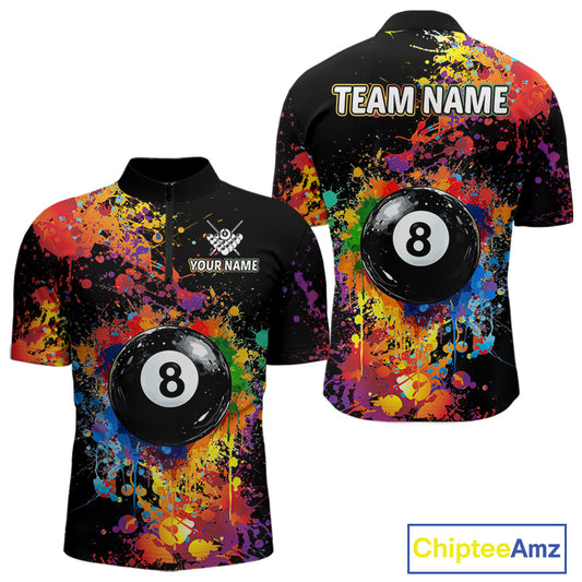 Colorful Billiard Jersey Polo & 1/4 Zip For Men Custom Funny 8 Ball Pool Billiard Team Jersey TDM4575