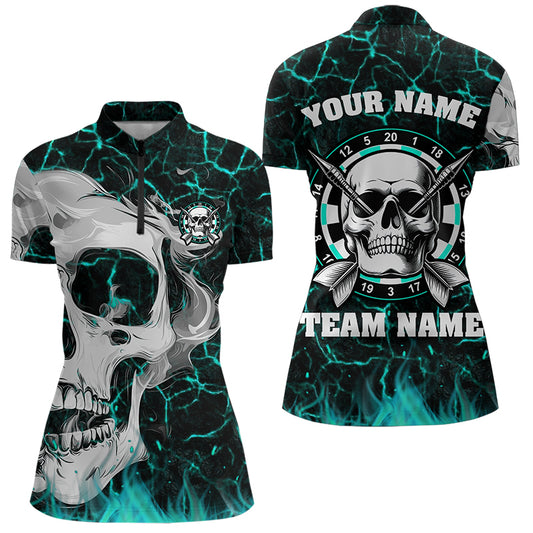 Personalized Turquoise Glowing Crack Skull Dart Shirts Custom Scary Dart Shirts For Women Dart Jersey TDM3416