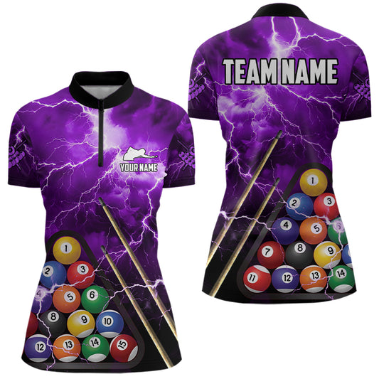 Personalized 3D Pool Ball Thunder Lightning Purple Billiard Shirts For Women, 8 Ball Billiard Jerseys TDM3715