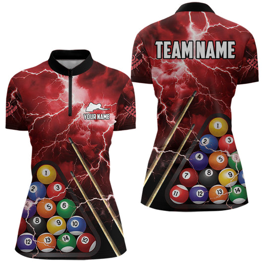 Personalized 3D Pool Ball Thunder Lightning Red Billiard Shirts For Women, 8 Ball Billiard Jerseys TDM3716
