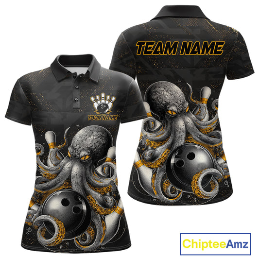 Personalized Funny Octopus Bowling Jersey For Women Custom Bowling Team Shirts Polo & Quarter Zip TDM6518