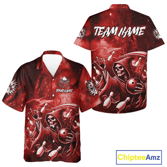 Funny Red Grim Reaper Galaxy Hawaiian Bowling Shirt For Women Custom Bowling Team Jersey Outfit TDM6078