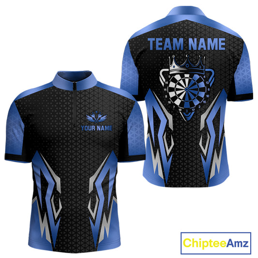 Black And Blue Funny Crown Darts Shirt For Men Custom Darts Jerseys Team Polo & Quarter Zip TDM5018