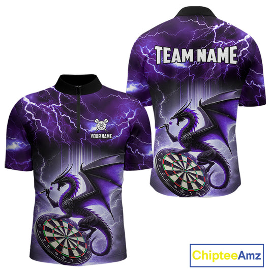 Custom Purple Thunder Lightning Dragon Darts Shirt For Men, Darts League Jersey Polo & 1/4 Zip TDM4385