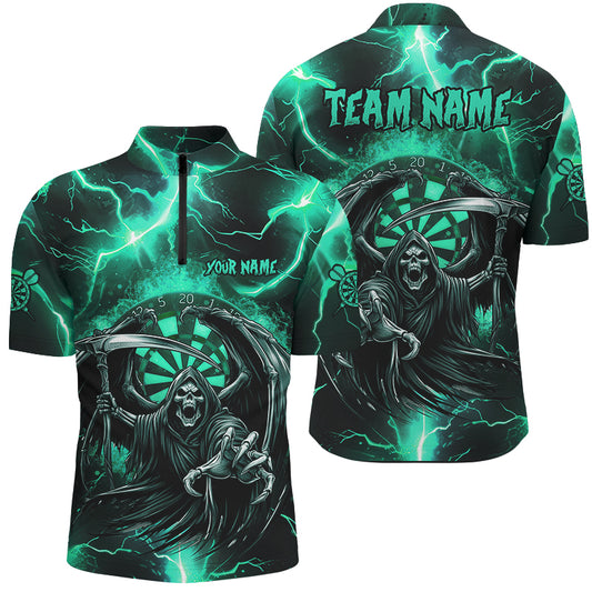 Personalized Turquoise Grim Reaper Custom Thunder Lightning Men Dart Shirts, 3D Darts Team Jerseys TDM2800