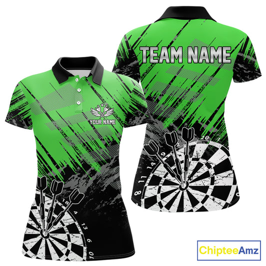 Green Black Grunge Dart Shirts For Women Custom Dart Jersey With Pocket Option TDM6382