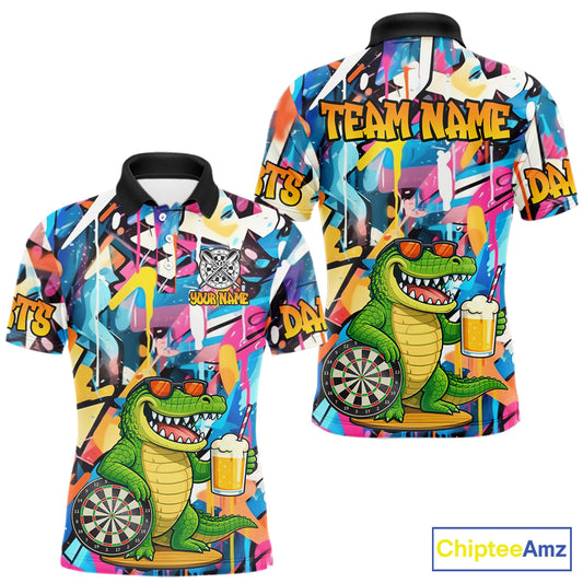 Funny Alligator Colorful Graffiti Darts Shirt For Men Custom Darts Team Jersey Polo & 1/4 Zip TDM6392