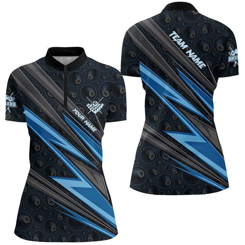 Personalized Name Blue Billiard Jerseys Women Quarter-Zip Shirts Custom Pool Team Jerseys TDM0410