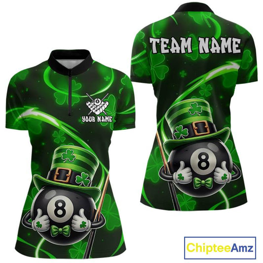 Personalized St Patrick Day 8 Ball Billiard Shirt For Women, Funny Shamrock Luckiest Billiard Jersey TDM5539