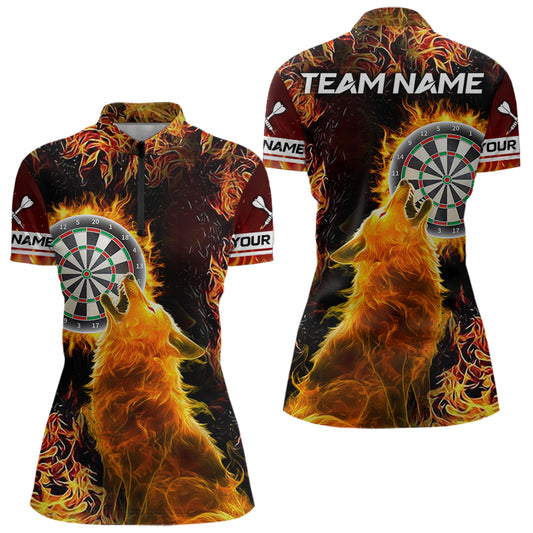 Orange Flame Dartboard Wolf Dart Shirts For Women Custom Dart Jersey Polo & 1/4 Zip, Dart Team Shirts TDM3783