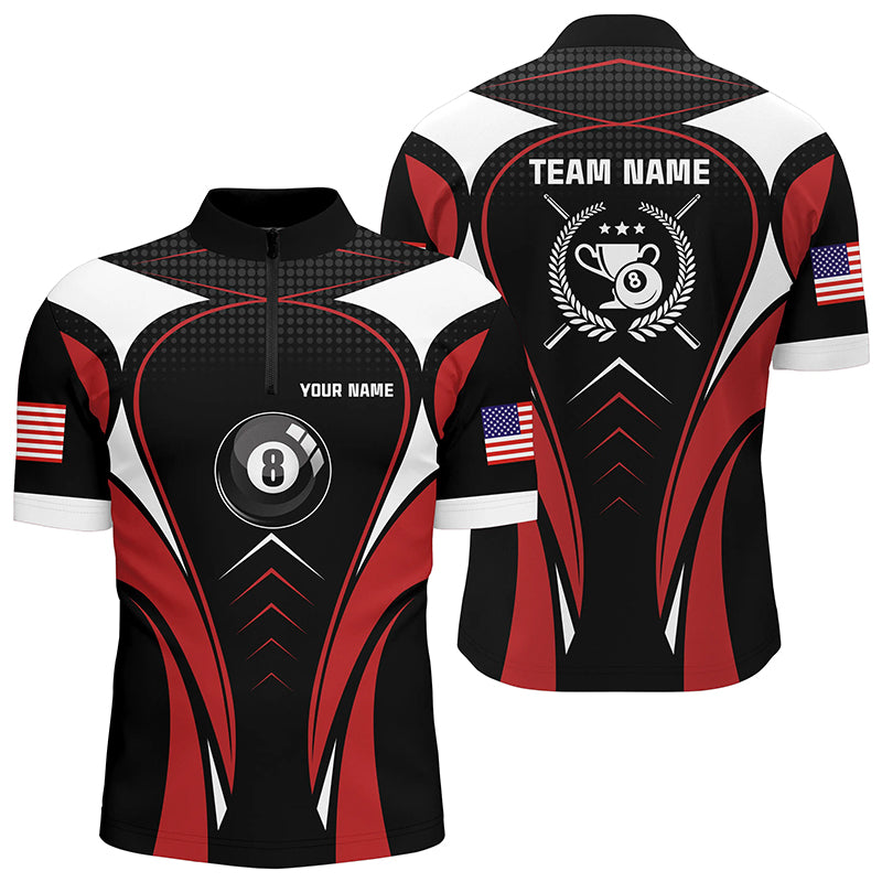 Personalized Red Billiard Jerseys Men Quarter-Zip Shirts, Billiard Sports Style Shirts TDM0416