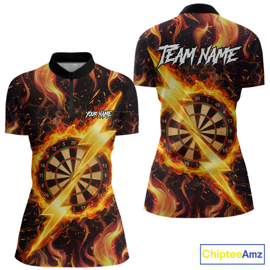 Personalized Dartboard Fire Flame Gold Thunder Women's Darts Shirt Custom Darts Team Jersey TDM5556