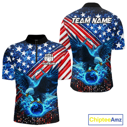 Bowling Jersey with American flag design and eagle graphics, featuring customizable your name & team name